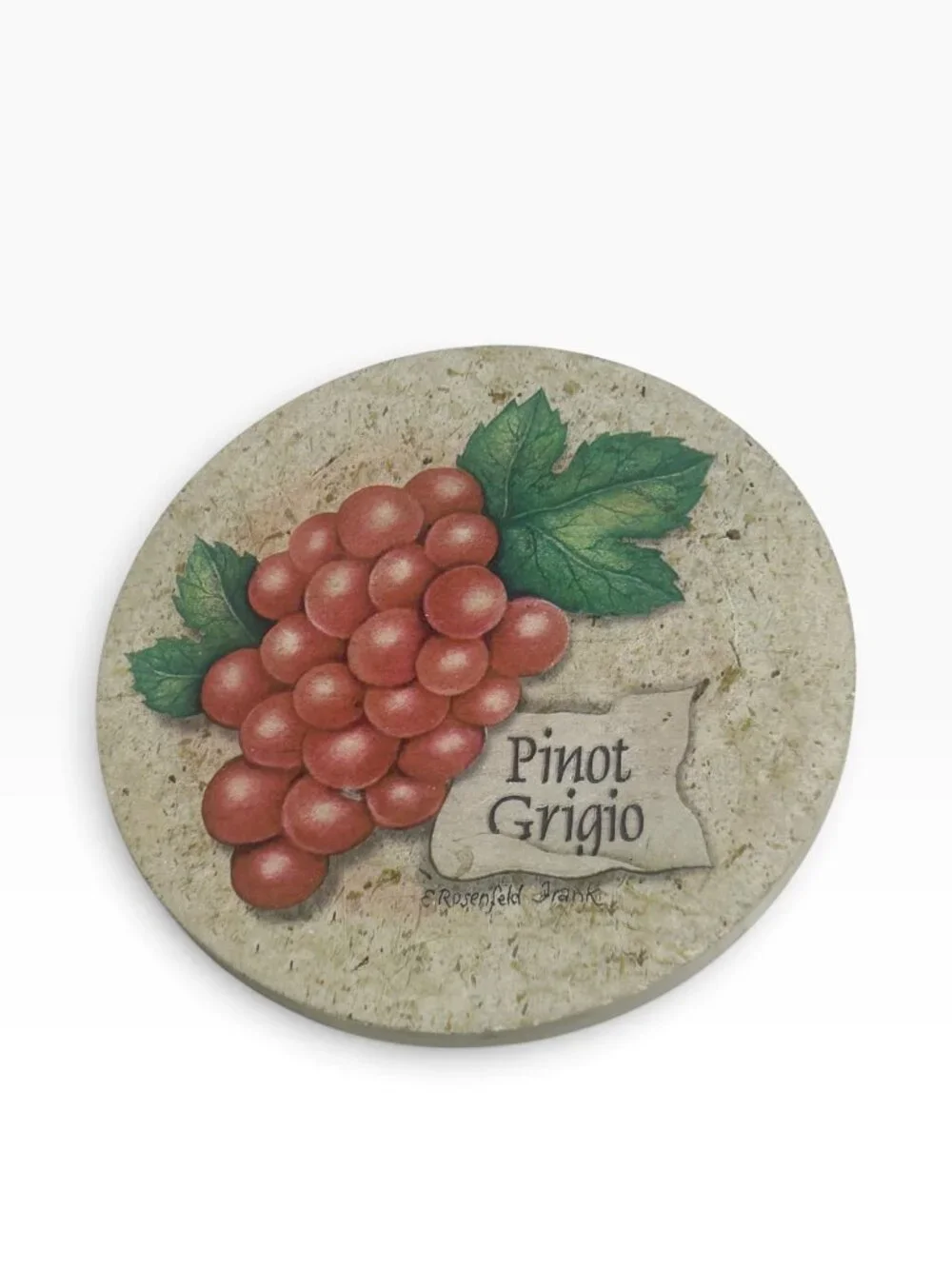 Vintage E. Rosenfeld Frank Ceramic Wine Coasters Set of 4 with Wood Caddy Holder
